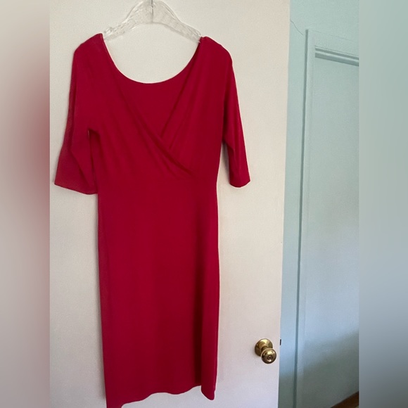 LK Bennett Lipstick Red 3/4 sleeve dress v-back size US 10/UK 14 EUC - Picture 2 of 4